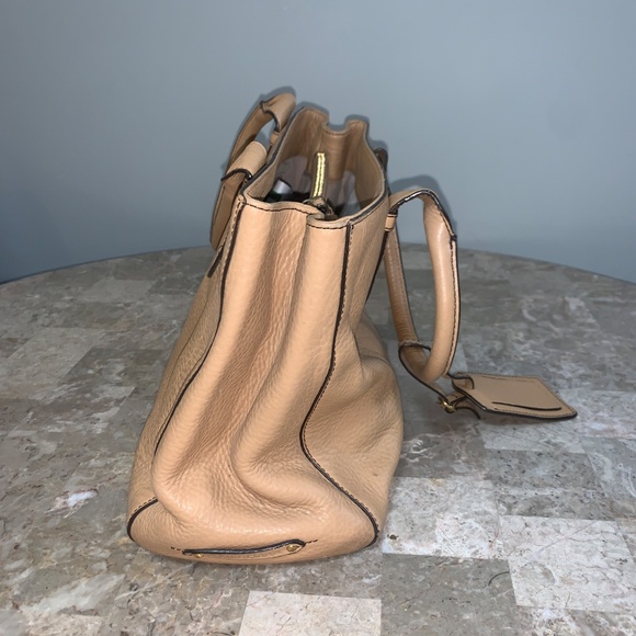 COLE HAAN Pebbled Leather Bag Top Handle Medium Satchel Luxe Neutral Early 2010s - Picture 7 of 14